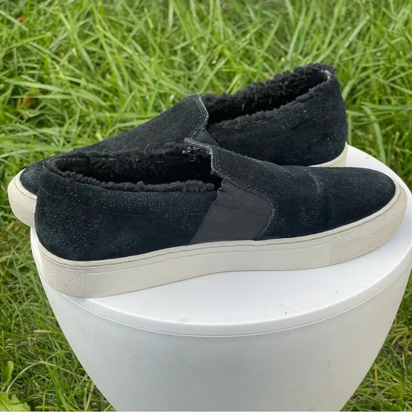 All Saints Shoes Womens 8 EU 39 Black Suede Slip On Fur Lined Sneakers Casual