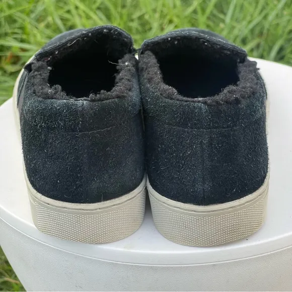 All Saints Shoes Womens 8 EU 39 Black Suede Slip On Fur Lined Sneakers Casual
