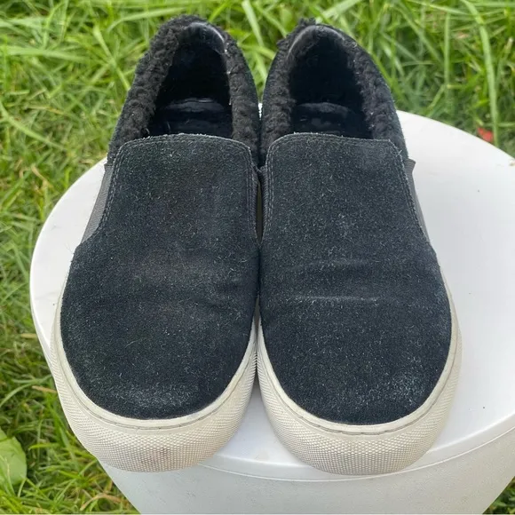All Saints Shoes Womens 8 EU 39 Black Suede Slip On Fur Lined Sneakers Casual