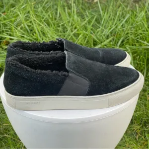 All Saints Shoes Womens 8 EU 39 Black Suede Slip On Fur Lined Sneakers Casual