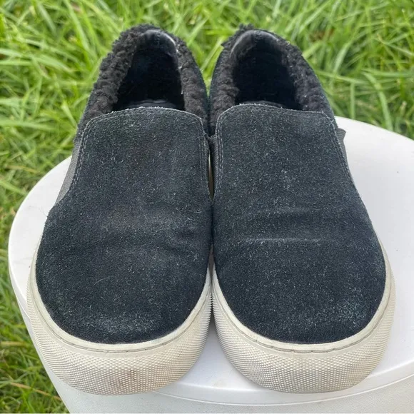 All Saints Shoes Womens 8 EU 39 Black Suede Slip On Fur Lined Sneakers Casual
