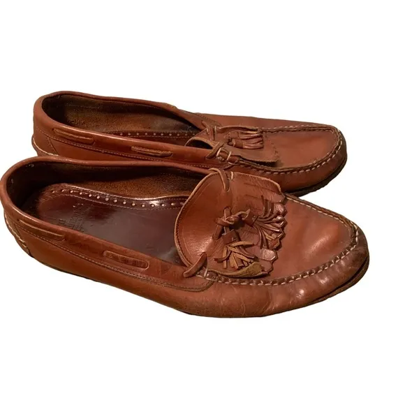 Allen Edmonds brown leather tassel fringe slip on loafers shoes men’s size 12