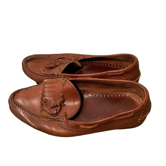 Allen Edmonds brown leather tassel fringe slip on loafers shoes men’s size 12