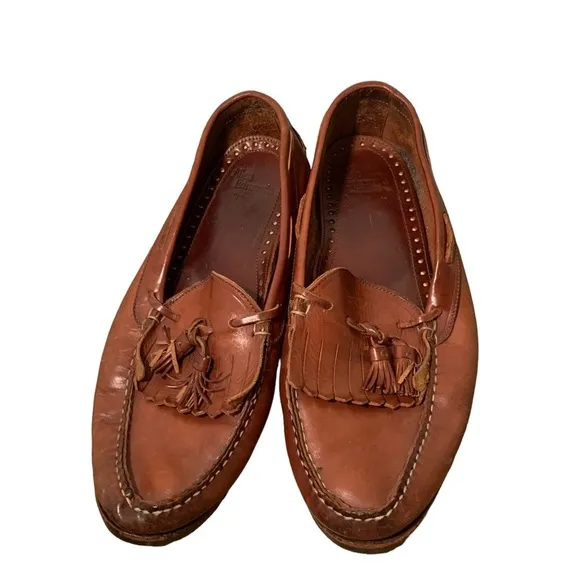 Allen Edmonds brown leather tassel fringe slip on loafers shoes men’s size 12