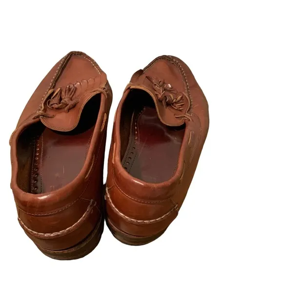 Allen Edmonds brown leather tassel fringe slip on loafers shoes men’s size 12