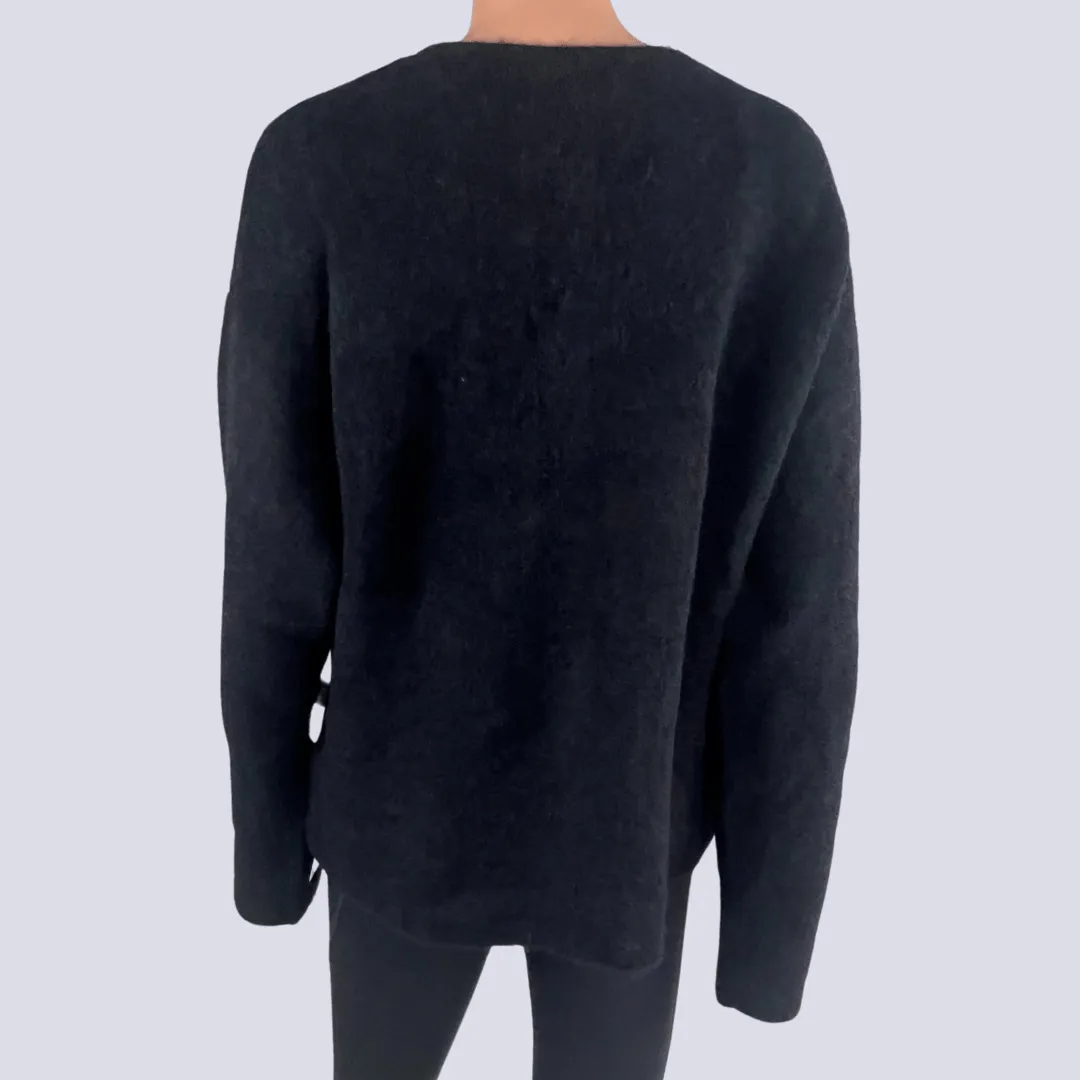 & Other Alpaca Blend Black Cardigan Large