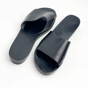 ANCIENT GREEK SANDALS Black Leather Slip On Mule Slide Sandals, Size 10