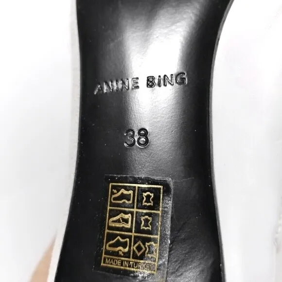ANINE BING Loren Pointed Toe White Two Tone Leather Ankle Boots Bootie Luxury 7