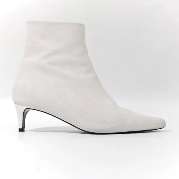 ANINE BING Loren Pointed Toe White Two Tone Leather Ankle Boots Bootie Luxury 7