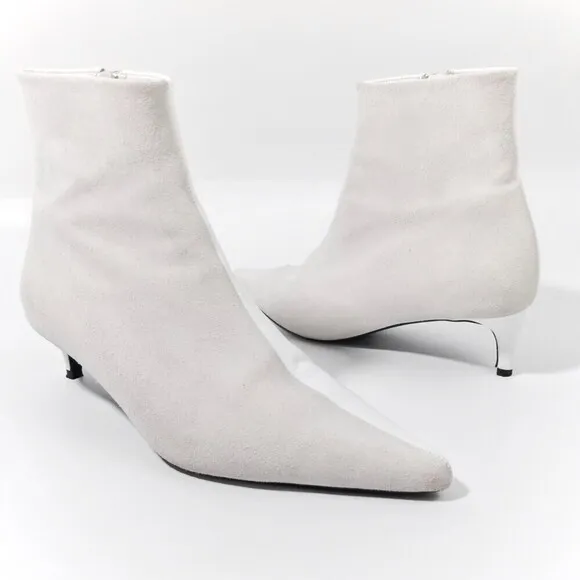 ANINE BING Loren Pointed Toe White Two Tone Leather Ankle Boots Bootie Luxury 7