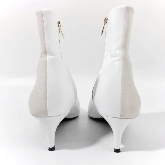ANINE BING Loren Pointed Toe White Two Tone Leather Ankle Boots Bootie Luxury 7