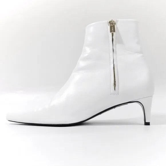 ANINE BING Loren Pointed Toe White Two Tone Leather Ankle Boots Bootie Luxury 7
