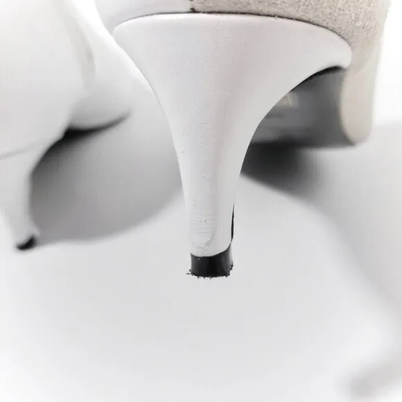 ANINE BING Loren Pointed Toe White Two Tone Leather Ankle Boots Bootie Luxury 7