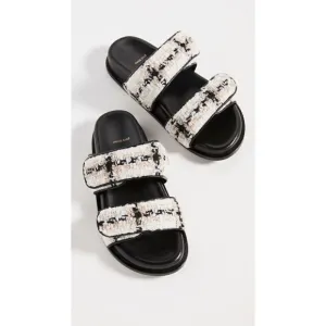 Anine Bing Sid Sandals Straps Beige Plaid Boucle Tweed 40 NEW