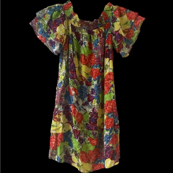 Anthropologie Allihop Off The Shoulder Bright Floral dress XS summer fun