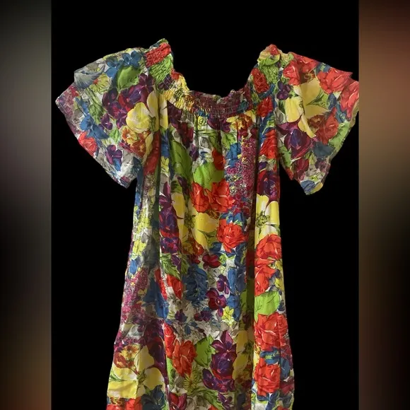 Anthropologie Allihop Off The Shoulder Bright Floral dress XS summer fun