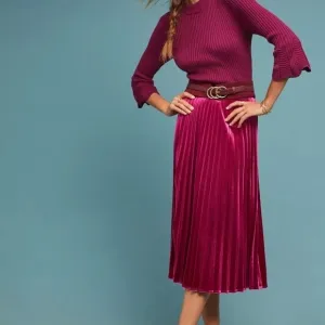 Anthropologie Maeve pleated velvet skirt M