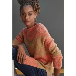 Anthropologie Pilcro Rugby Textured Knit Striped Tunic Sweater Size XL Fuzzy