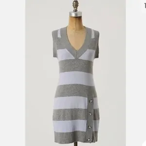ANTHROPOLOGIE V-Neck 100% Cashmere Striped Tunic Sweater Dress Blue &amp; Gray Small