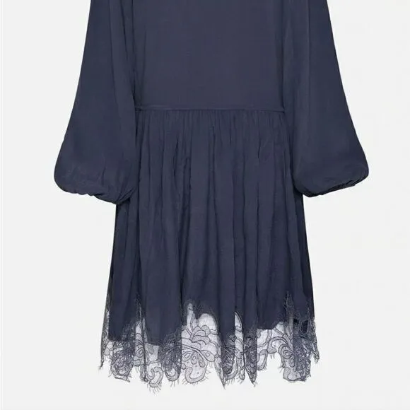 Anthropologie Magali Pascal Silky Lace Mini Dress navy medium NWT