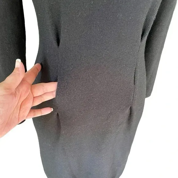 Antonio Melani Merino Wool Midi Black Bodycon Dress Turtleneck Women Size M