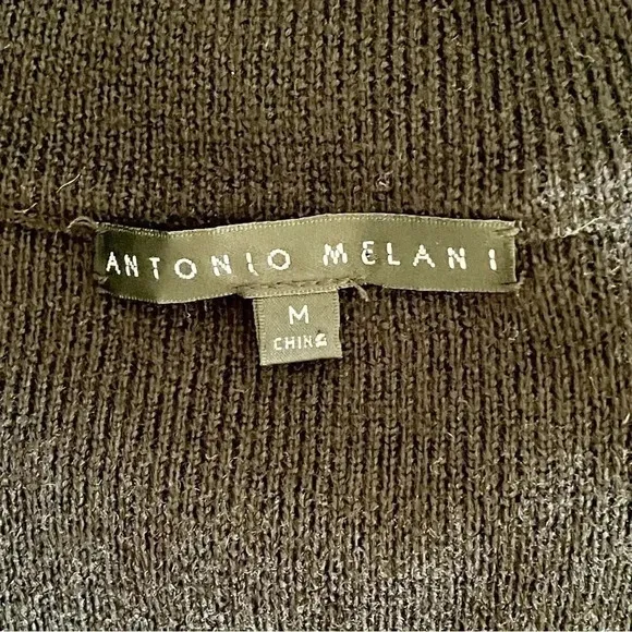 Antonio Melani Merino Wool Midi Black Bodycon Dress Turtleneck Women Size M