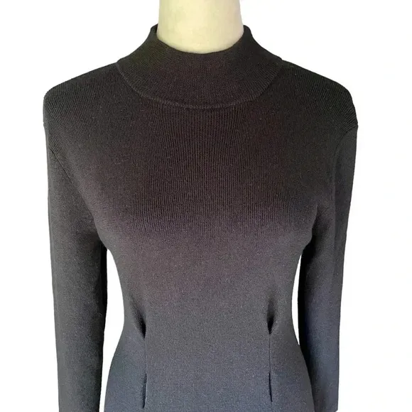 Antonio Melani Merino Wool Midi Black Bodycon Dress Turtleneck Women Size M