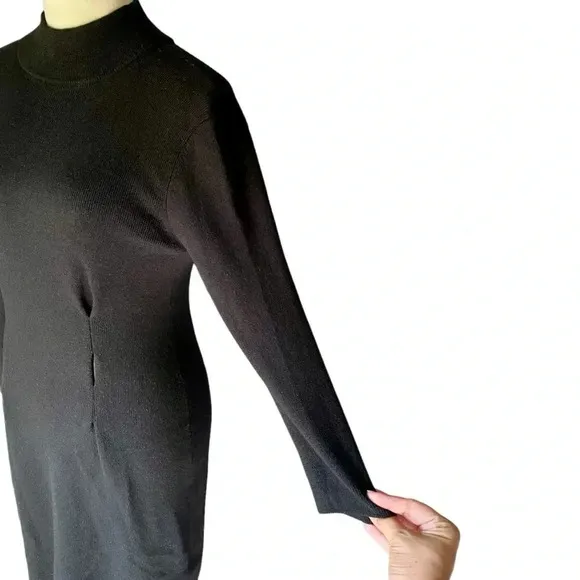 Antonio Melani Merino Wool Midi Black Bodycon Dress Turtleneck Women Size M