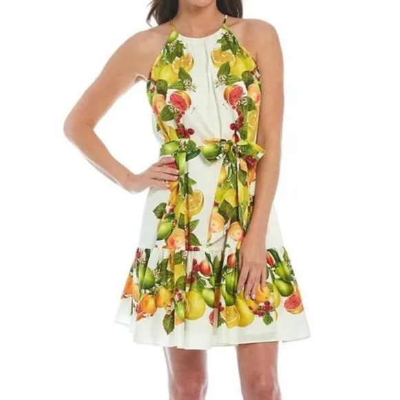 ANTONIO MELANI Sloan Southern Sweets Citrus Fruit Ruffle Racerback Dress NWT