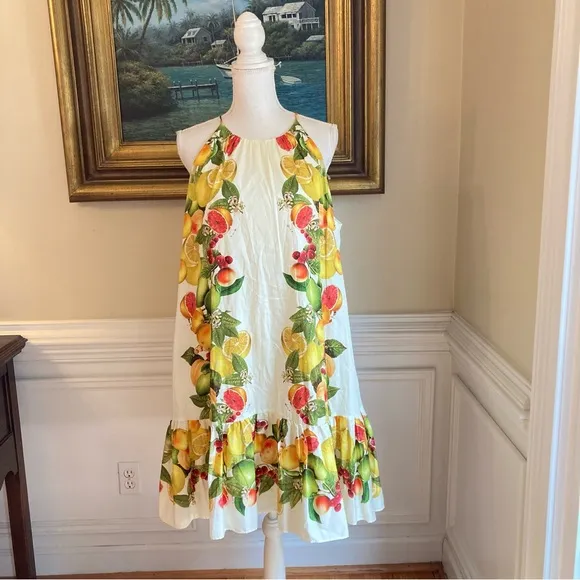 ANTONIO MELANI Sloan Southern Sweets Citrus Fruit Ruffle Racerback Dress NWT