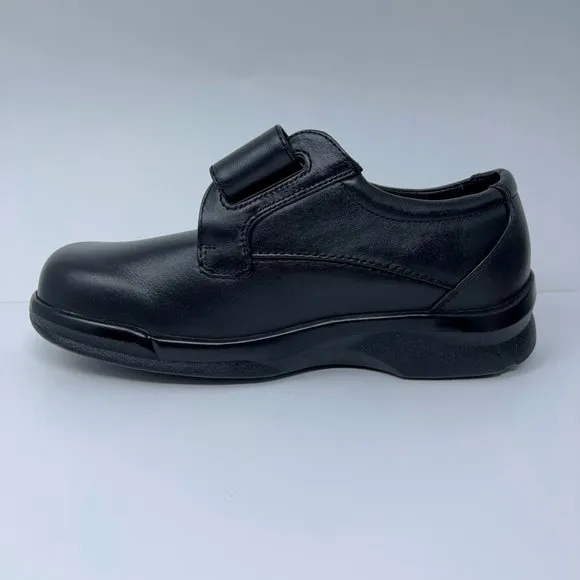 Apex Mens Biomechanical Slip On Shoes Black Leather Strap Hook Loop 7.5 XW New