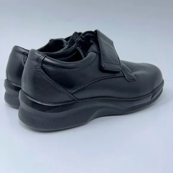 Apex Mens Biomechanical Slip On Shoes Black Leather Strap Hook Loop 7.5 XW New