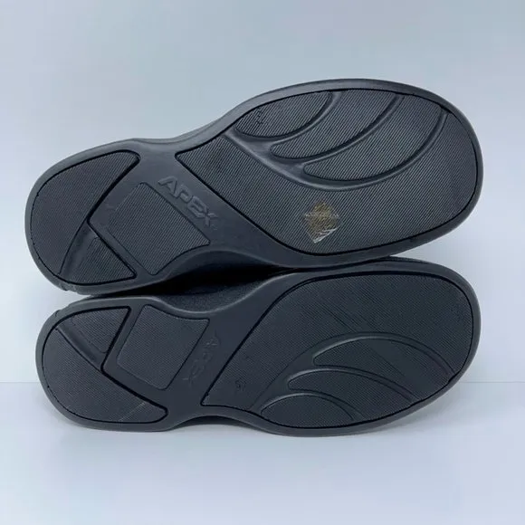 Apex Mens Biomechanical Slip On Shoes Black Leather Strap Hook Loop 7.5 XW New