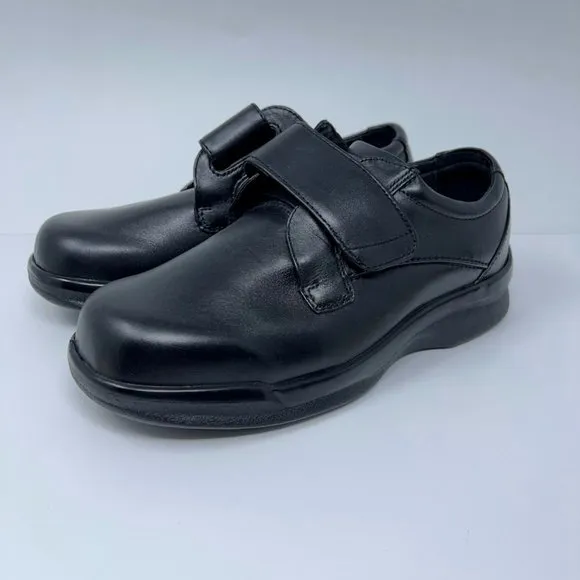 Apex Mens Biomechanical Slip On Shoes Black Leather Strap Hook Loop 7.5 XW New