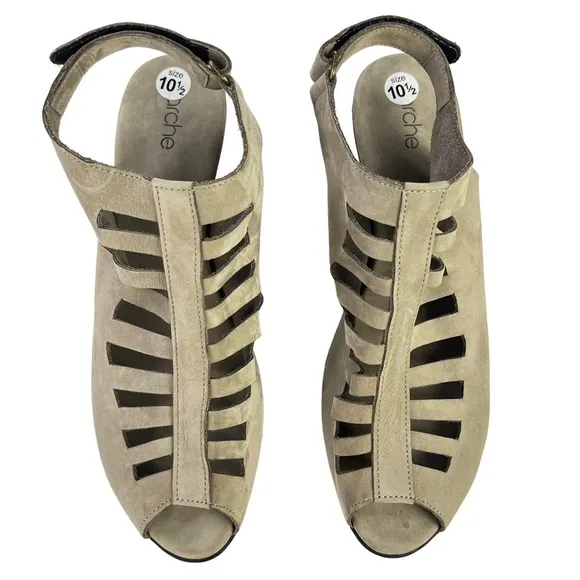Arche Enexor Suede Leather Sandals Cutouts‎ Sculpted Heel Sling Back Size 10.5