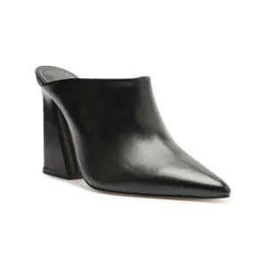 AREZZO Womens Black Avery Toe Flare Slip On Leather Heeled Mules Shoes 6 B