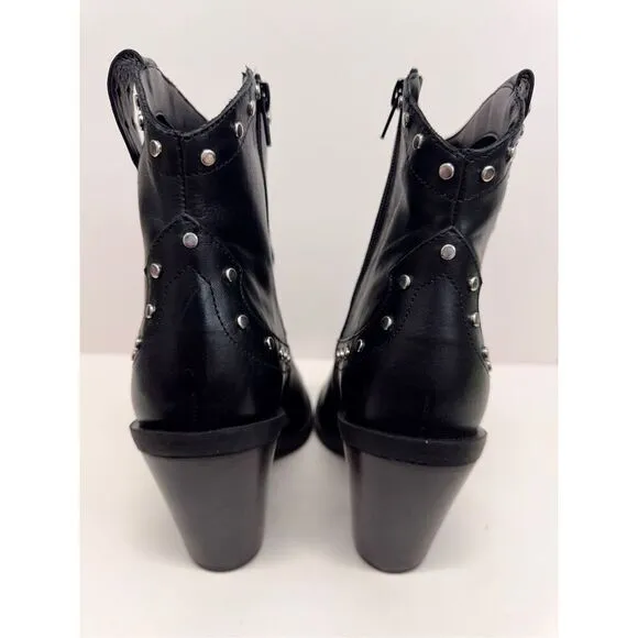 Arezzo Boots Size 10B Black Leather Block Heel Studded Booties Side Zip NEW