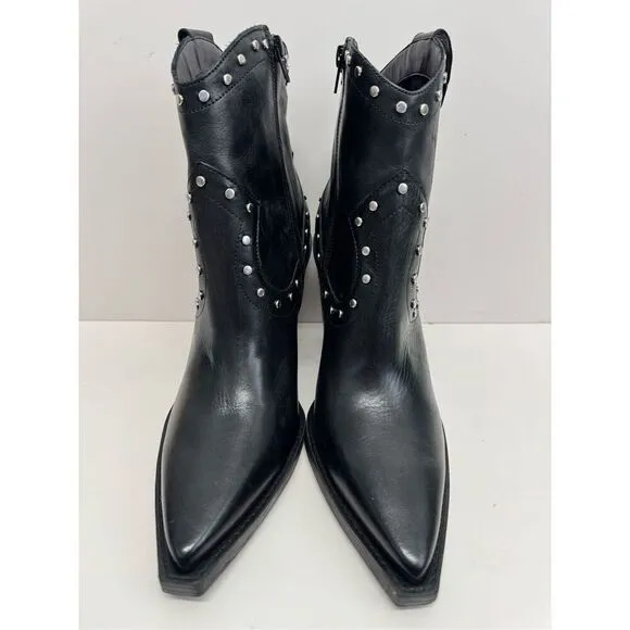 Arezzo Boots Size 10B Black Leather Block Heel Studded Booties Side Zip NEW
