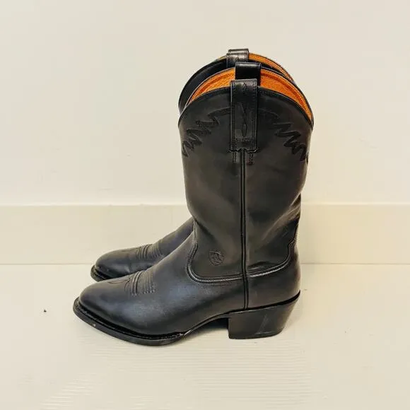 Ariat Boots Mens 8.5 EE Black Leather Pull On Vintage Western Work Roper Shoes
