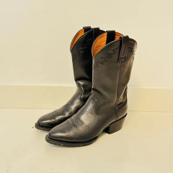 Ariat Boots Mens 8.5 EE Black Leather Pull On Vintage Western Work Roper Shoes