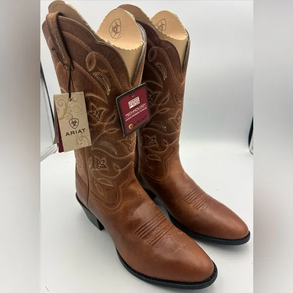 ARIAT Heritage ATS Women’s Cowboy Boots Size 8B Leather Cowgirl Cognac Boots NWT