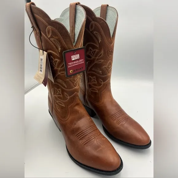 ARIAT Heritage ATS Women’s Cowboy Boots Size 8B Leather Cowgirl Cognac Boots NWT