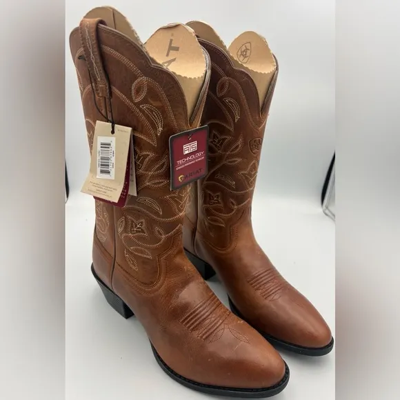ARIAT Heritage ATS Women’s Cowboy Boots Size 8B Leather Cowgirl Cognac Boots NWT
