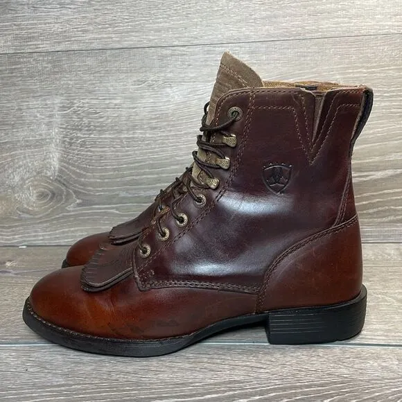 Ariat Heritage Lacer II Women’s Sz 6B Brown Leather Western Cowboy Roper Boots