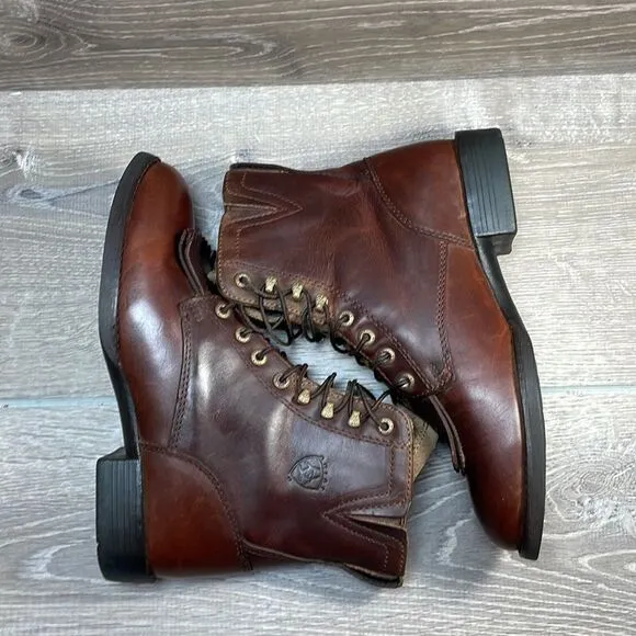 Ariat Heritage Lacer II Women’s Sz 6B Brown Leather Western Cowboy Roper Boots