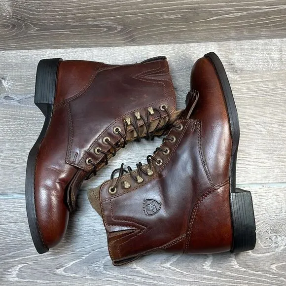 Ariat Heritage Lacer II Women’s Sz 6B Brown Leather Western Cowboy Roper Boots