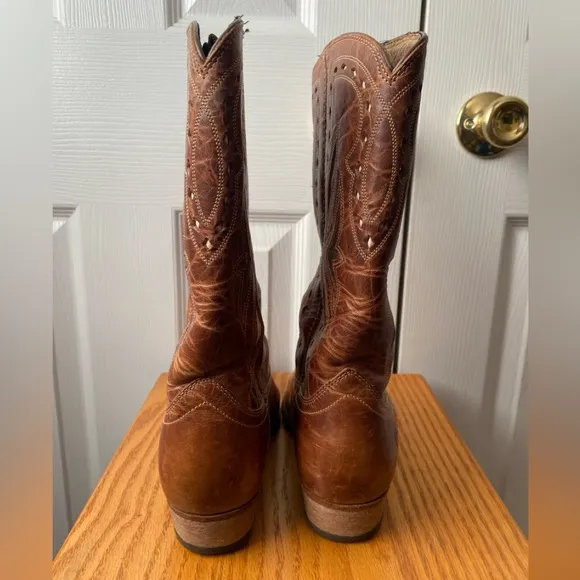 ARIAT Starling Brown Distressed Leather White/Gold Inlay Western Boots SZ 6B