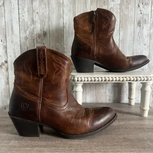 Ariat Western Darlin Brown Leather Ankle Boots 10
