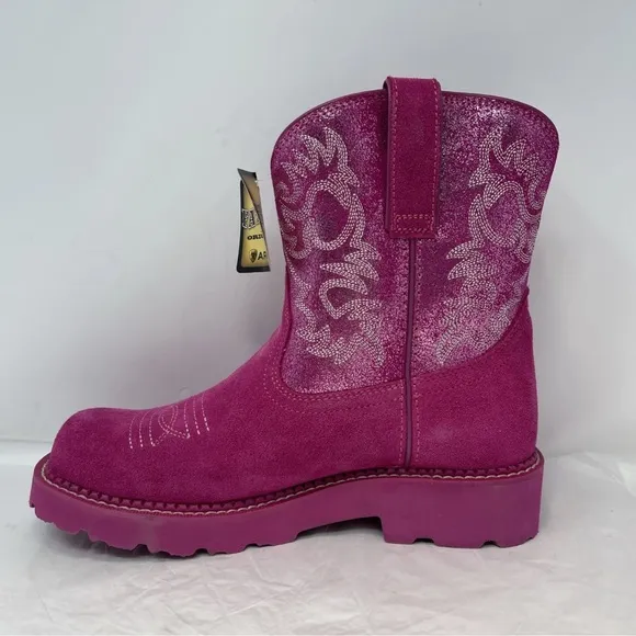 Ariat Women 10 B Hottest Pink Metallic Western Fatbaby Boots Cowgirl New W/ Box