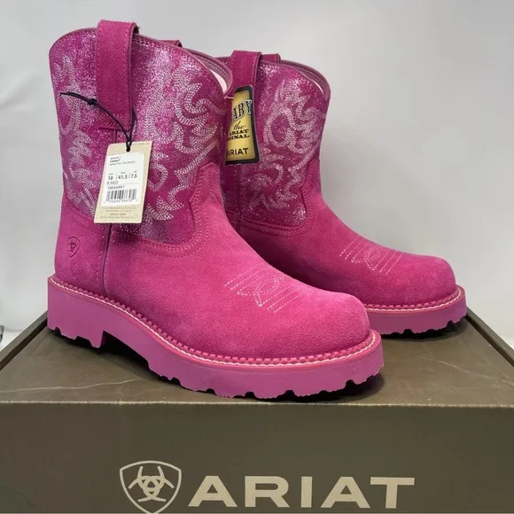 Ariat Women 10 B Hottest Pink Metallic Western Fatbaby Boots Cowgirl New W/ Box